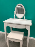 White wooden vanity set with single drawer mirror and square stool 170826004