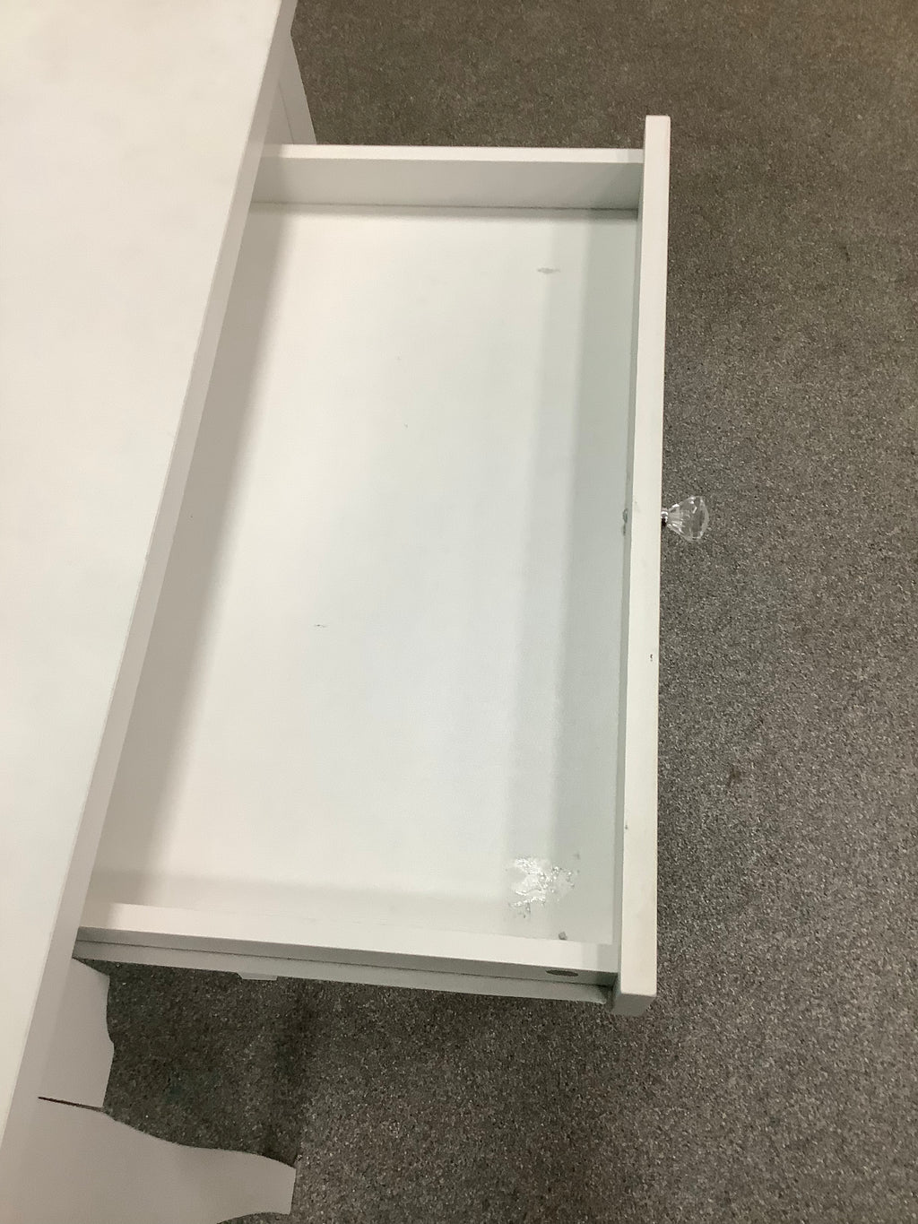 White wooden vanity set with single drawer mirror and square stool 170826004