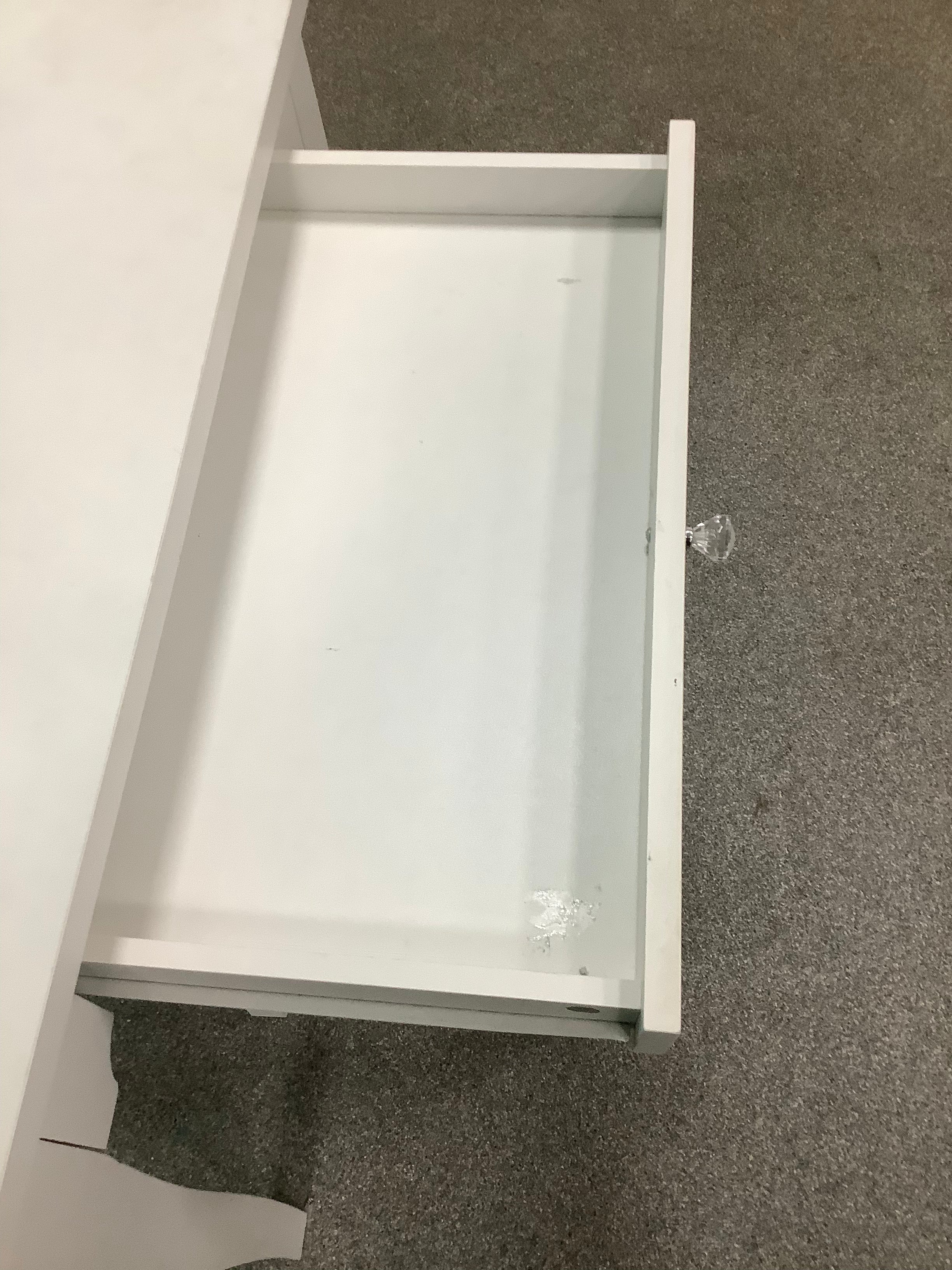 White wooden vanity set with single drawer mirror and square stool 170826004