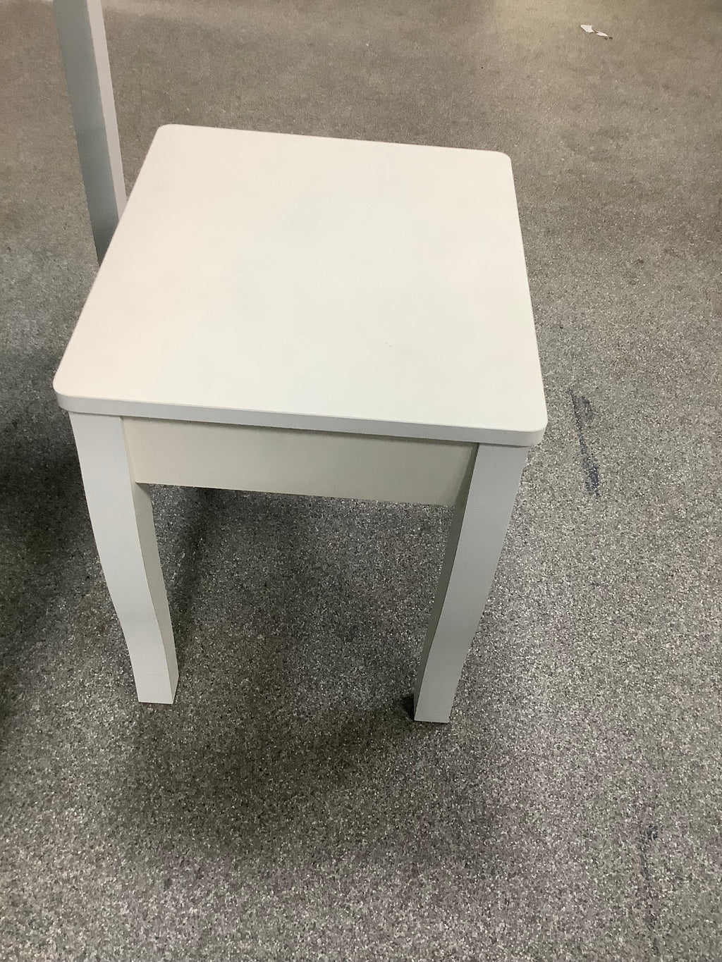 White wooden vanity set with single drawer mirror and square stool 170826004