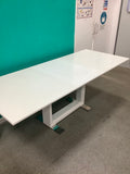 White high-gloss extendable dining table with a rectangular pedestal base with polished chrome floor base 170826006