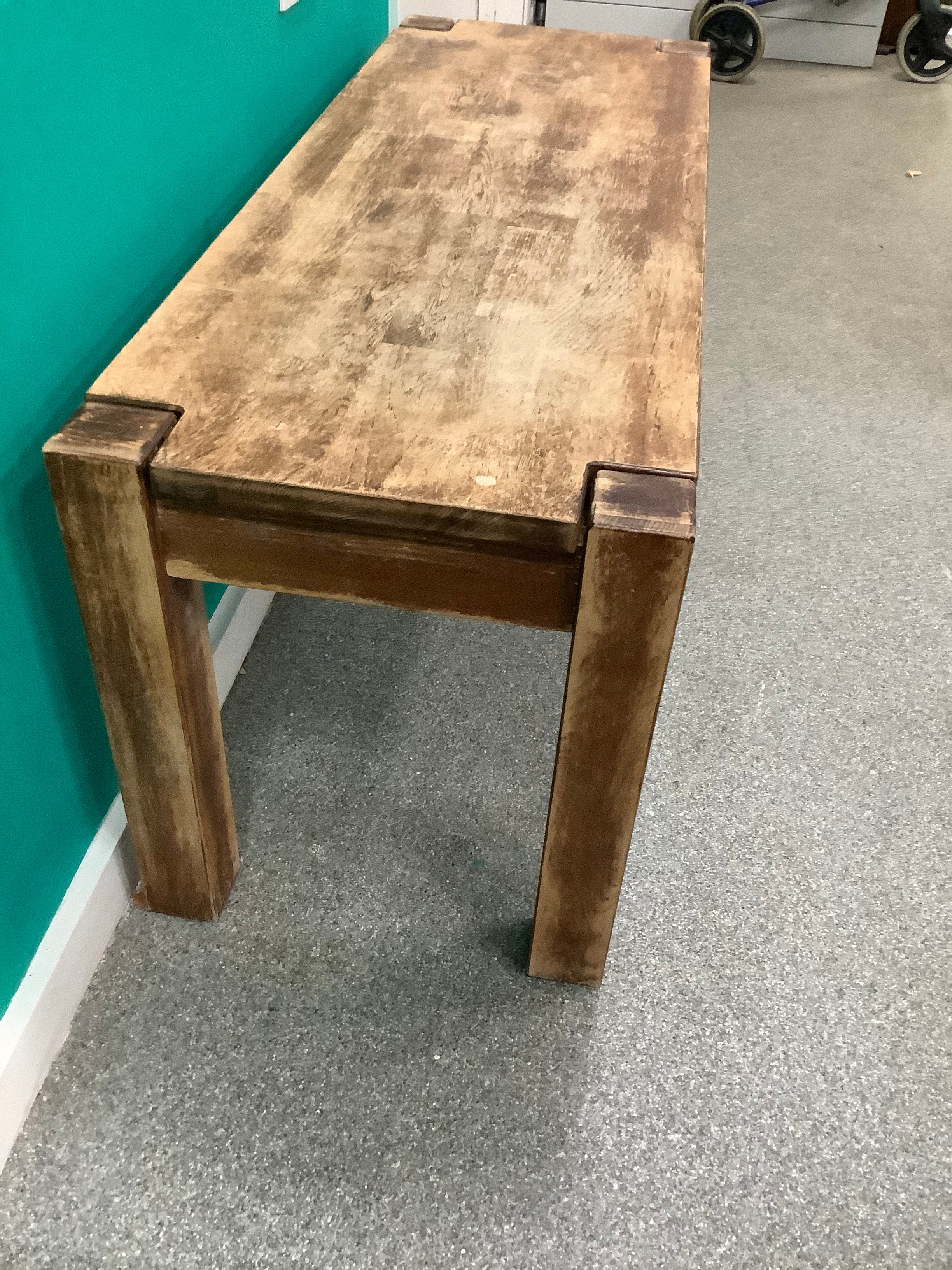 Lancaster Farmhouse Ezekiel and Stearns solid wood bench features a charming rustic distressed finish and sturdy block legs. 240826003