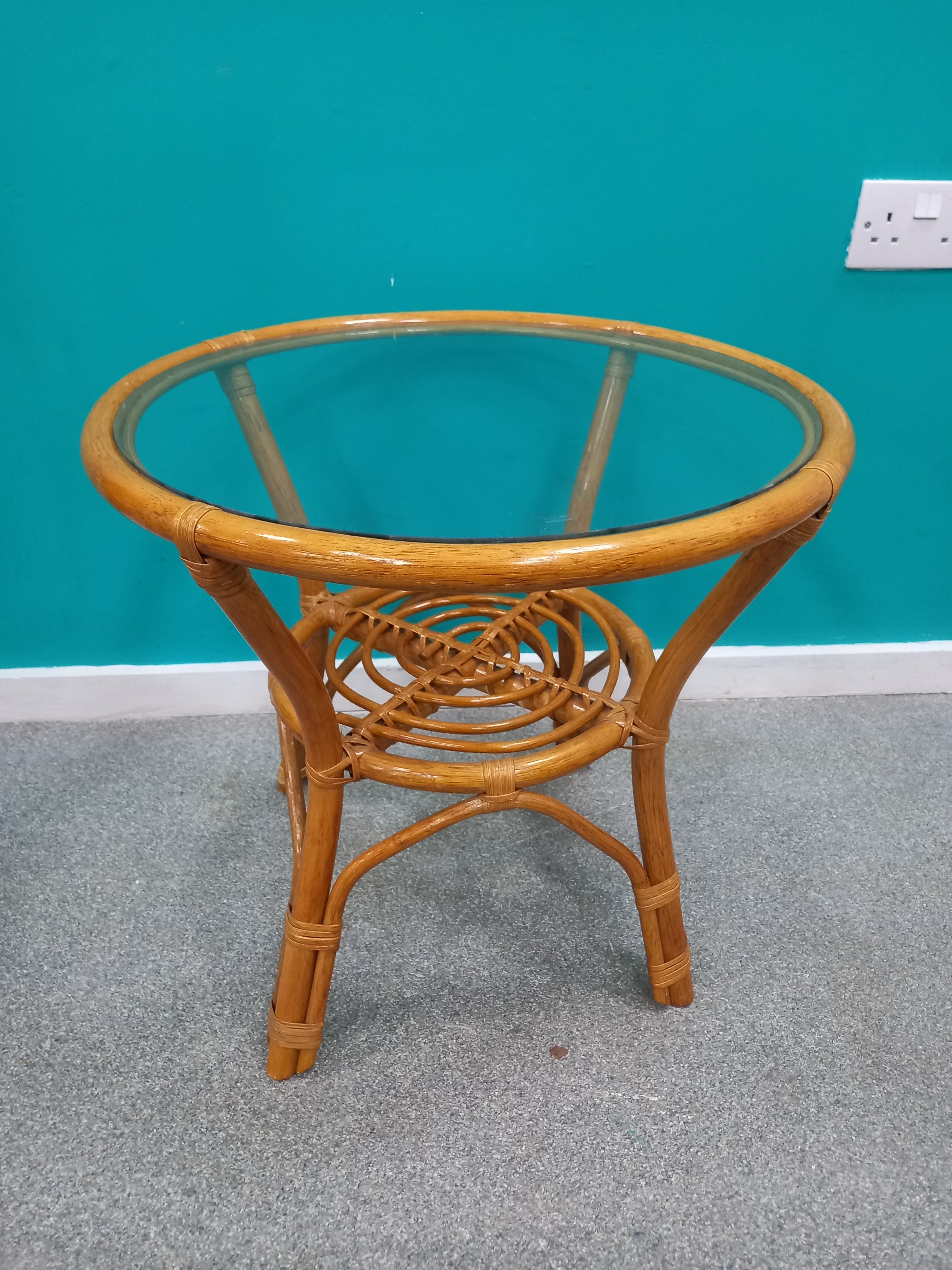 Tiki boho vintage bamboo round coffee table (30062601)